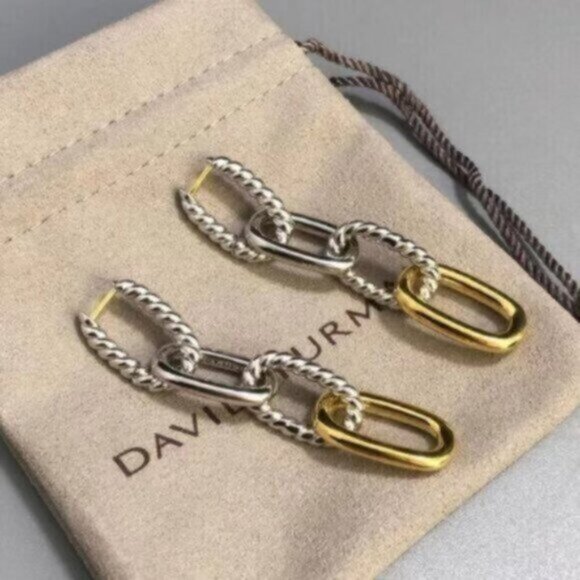 Used David Yurman Chain Drop Earrings in Sterling Silver with 18 K Gold